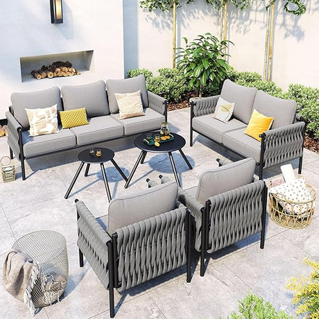 Metal Outdoor Patio Furniture Set, 4 Pieces Modern Outdoor Conversation Furniture Sets