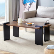 Coffee Table 39.3 inch Modern Wooden Center Table with Black Metal Legs