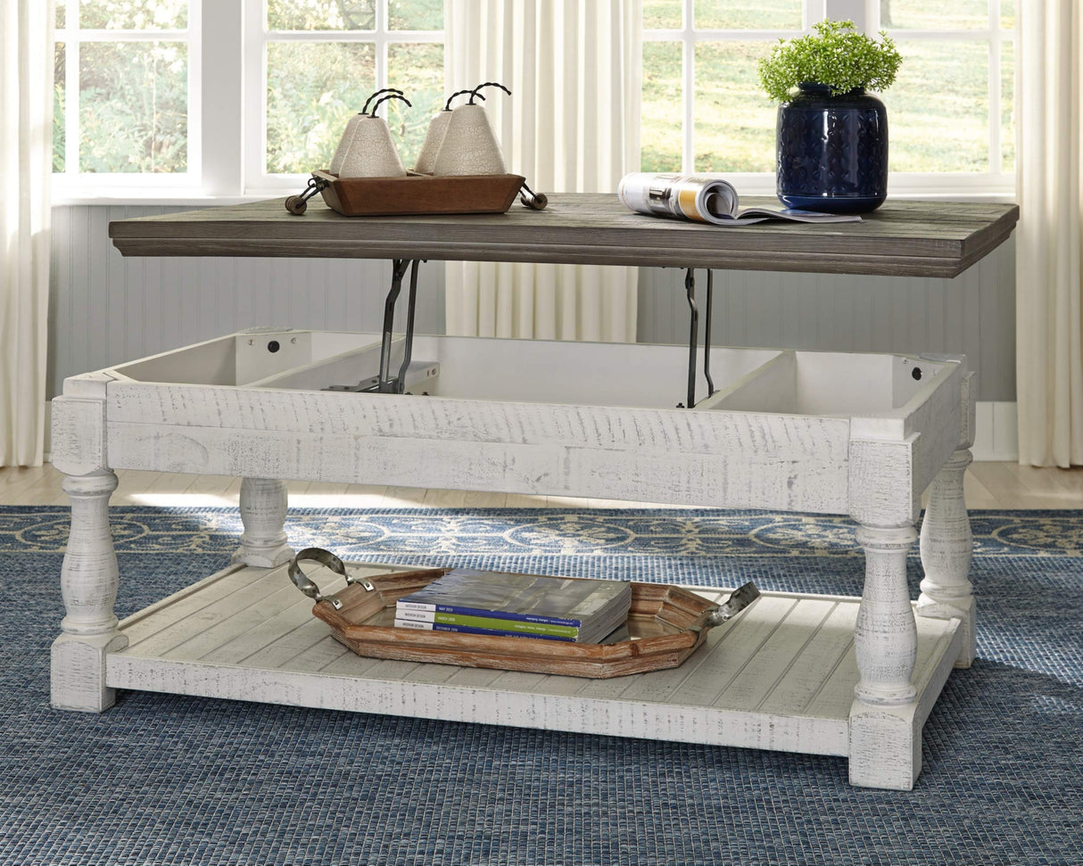 Havalance Farmhouse Lift Top Coffee Table with Fixed Shelf and 2 Hidden Storage Trays