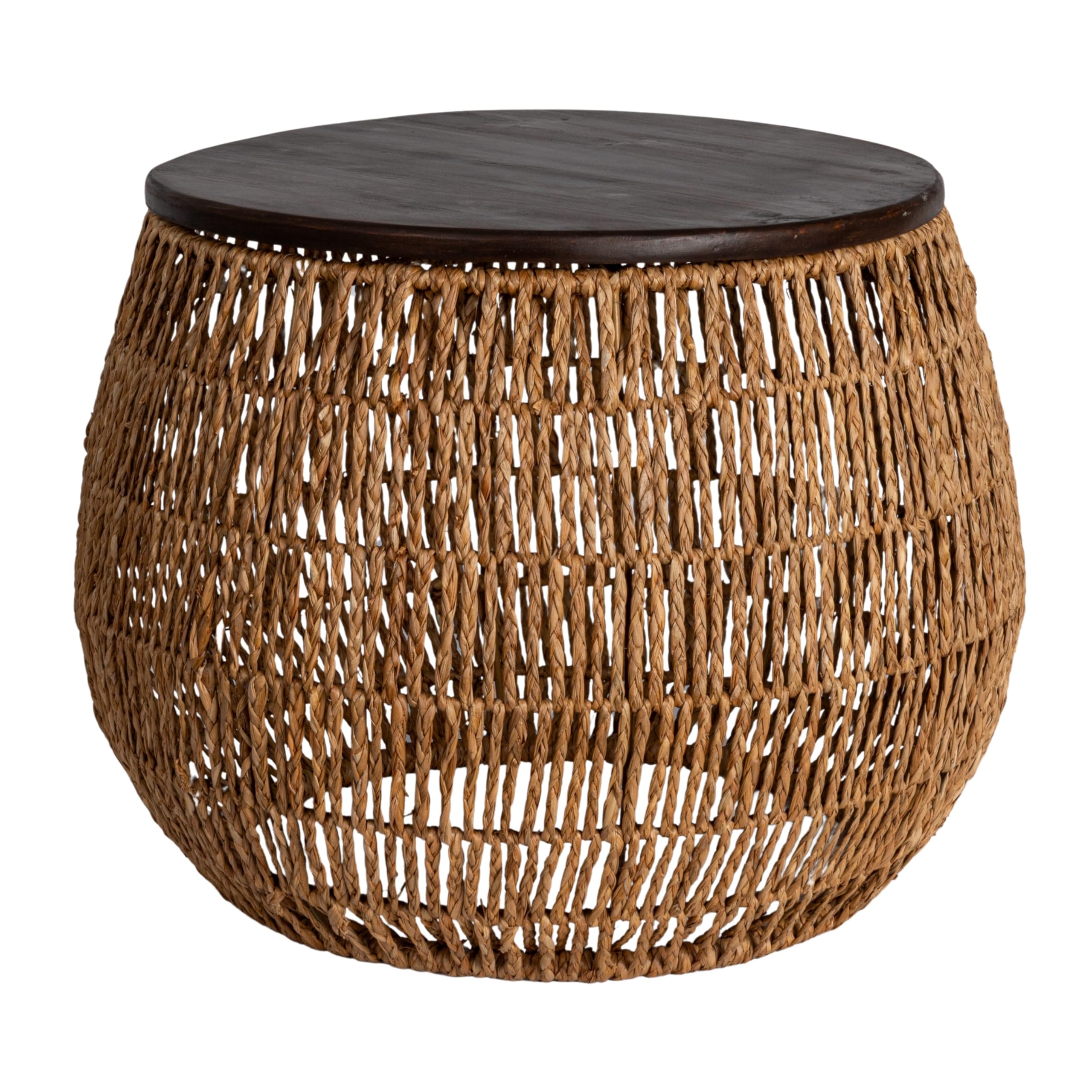 Hand-Woven Seagrass and Pine Wood Round Side Table, Natural