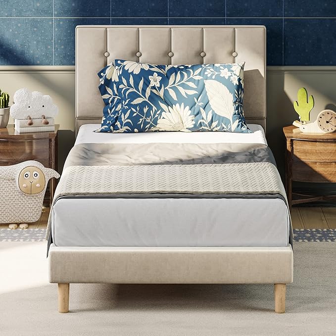 Twin Bed Frames, Velvet Upholstered Platform Bed Frame
