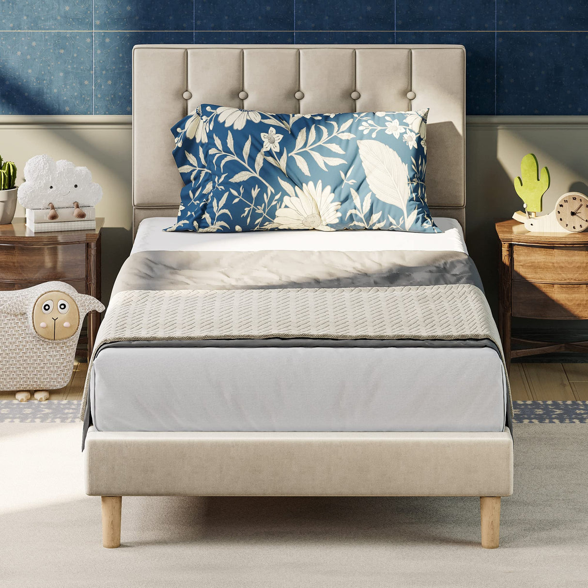Twin Bed Frames, Velvet Upholstered Platform Bed Frame