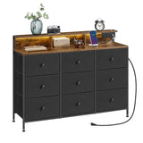 Dresser for Bedroom, Storage Organizer with 9 Fabric Drawers and LED Lights, Charging Station, Steel Frame, 13.2 x 44.9 x 33 Inches, Entryway, Ink Black ULTS519B01