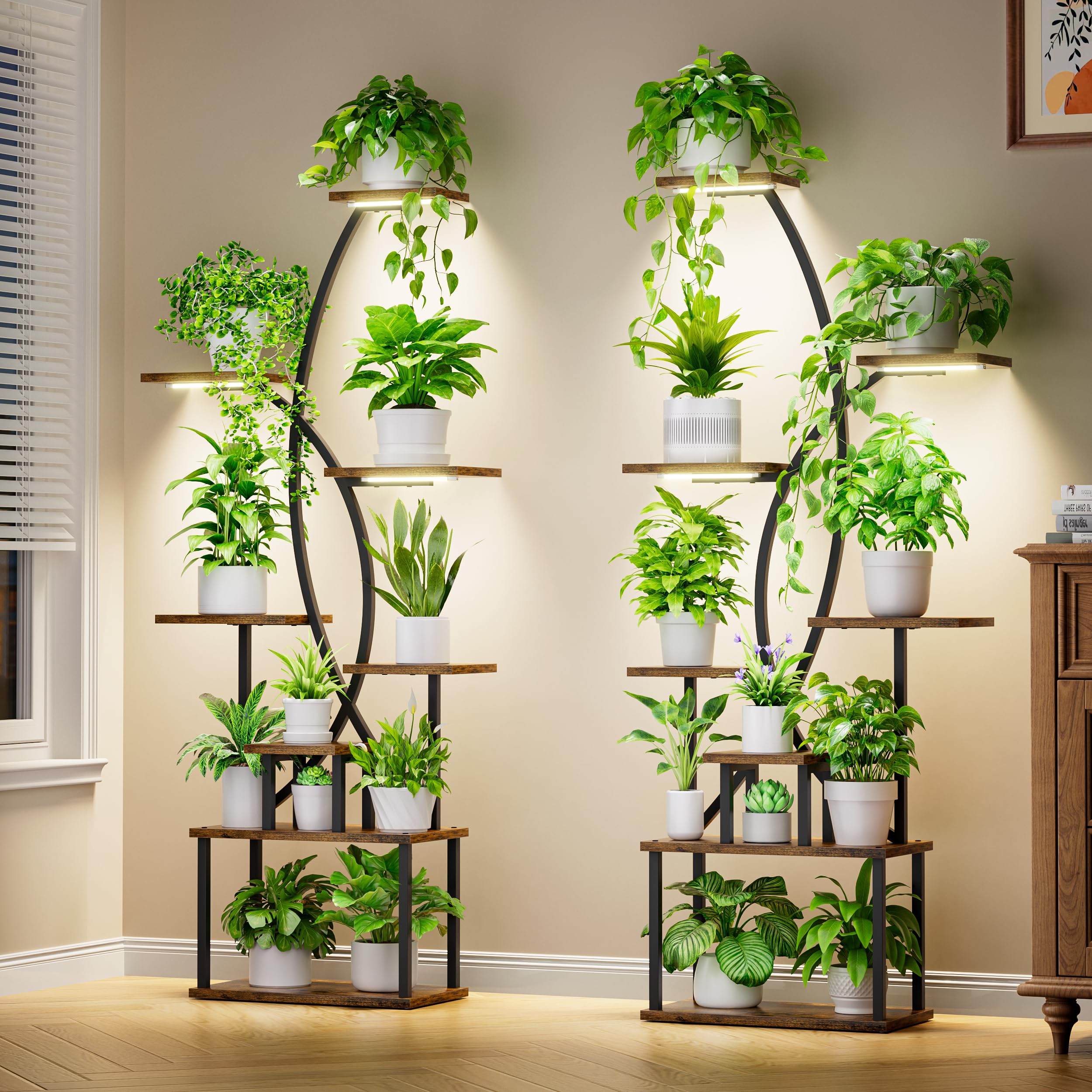 Plant Stand Indoor with Grow Lights - 8 Tiered Tall Plant Shelf, 65" Metal Corner Shelves