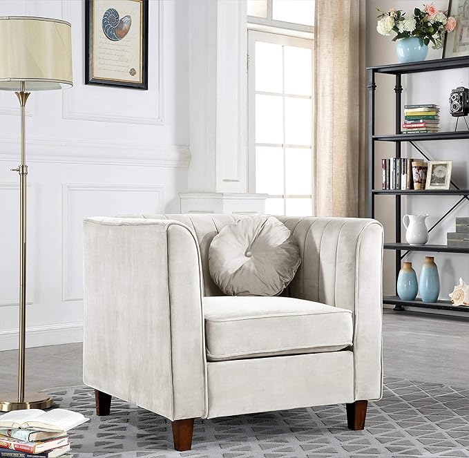 55" Modern Loveseat with Soft-Cushioned Backrest, Piped Details & Tapered Wood Legs