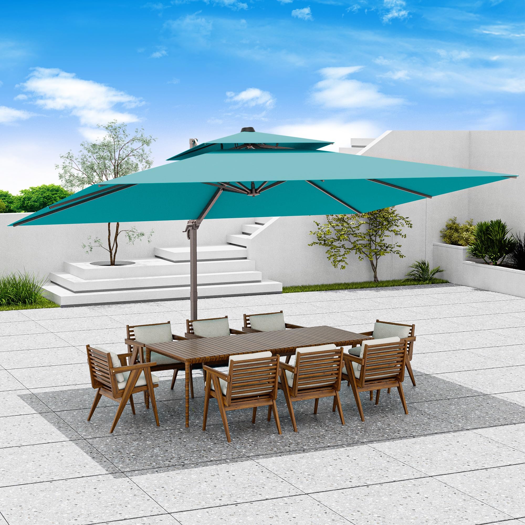 10x13 FT Patio Umbrella, Large Cantilever Rectangular Double Top Heavy Duty Offset Umbrellas