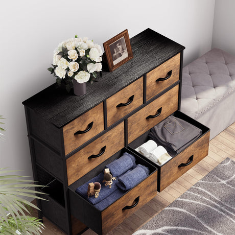 Dresser for Bedroom with 9 Drawers - Fabric Storage Tower