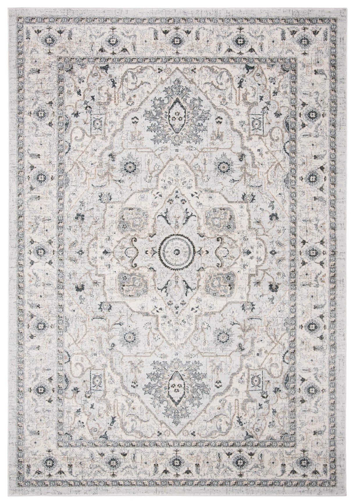 SAFAVIEH Isabella Collection Area Rug - 8' x 10', Light Grey & Grey, Oriental Design, Non-Shedding & Easy Care, Ideal for High Traffic Areas in Living Room, Bedroom (ISA936G)