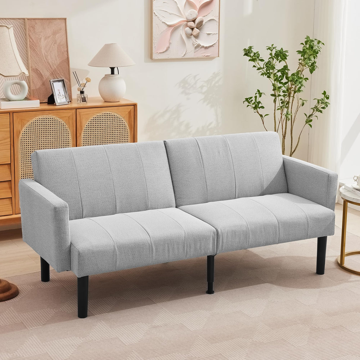 75.5” Convertible Futon Sofa Bed, Linen Flannel Small Couch Sofa