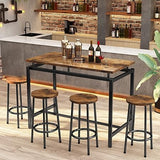 5-Piece Dining Table Set, Kitchen Table and Chairs Set for 4, Industrial Outdoor Bar