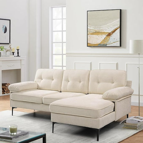 82" Modern Couch w/Chaise, L Shaped Sofa Couch Reversible, Chenille Small Sectional