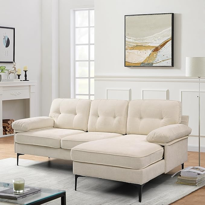 82" Sectional Couch w/Chaise, Chenille Small L Shape Sofa Couch
