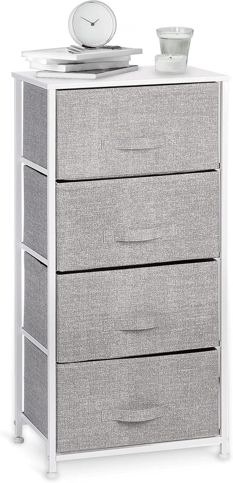 3-Drawer Fabric Dresser Storage Tower, Light Grey | Closet Organizer Unit | Bedroom