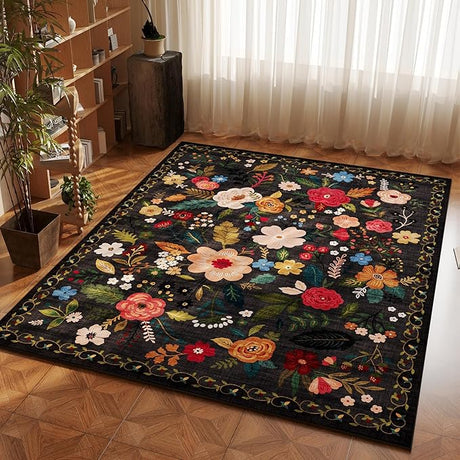 Living Room Rug 6x9 Rug Machine Washable Boho Area Rug Non Slip Floral Vintage