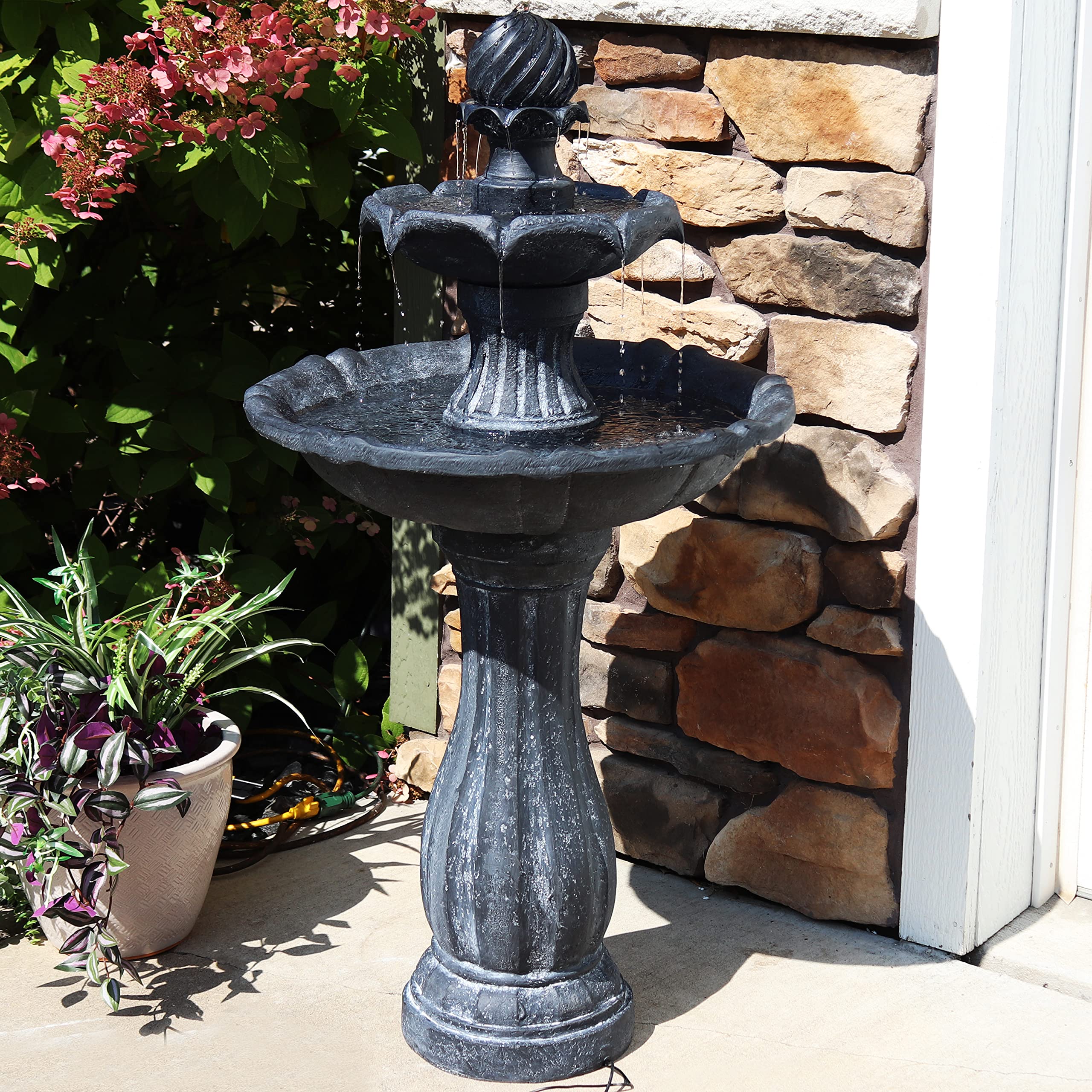 45-Inch 2-Tier Arcade Outdoor Solar Water Fountain - Outdoor Water Feature with LED Light