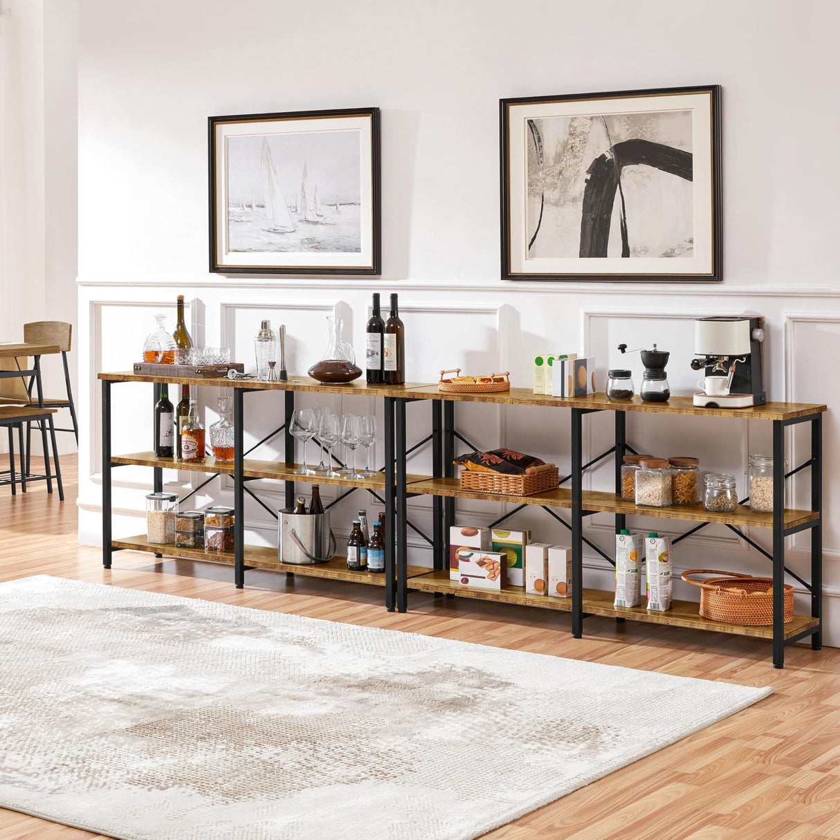 55 Inch Console Table, Industrial Entryway Table with 3-Tier Storage Shelves