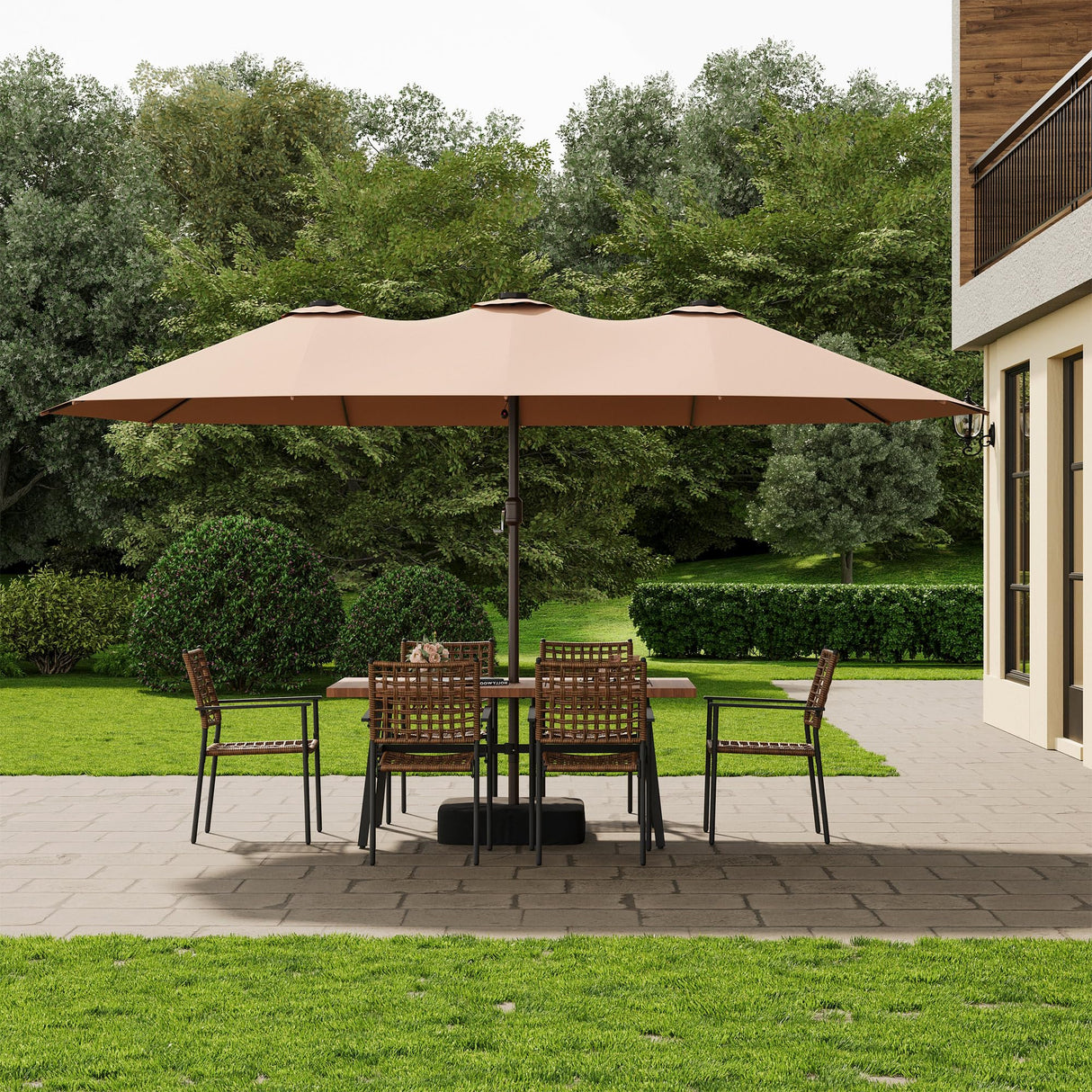 15ft Large Patio Umbrella with Solar Lights, Double-Sided Rectangle Outdoor Umbrella