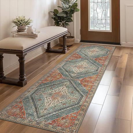 Area Rug, Machine Washable Rug 3x5 Non Slip, Thin Oriental Bedroom Rug