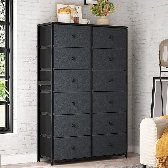 12 Drawer Dresser with Wooden Top and Metal Frame