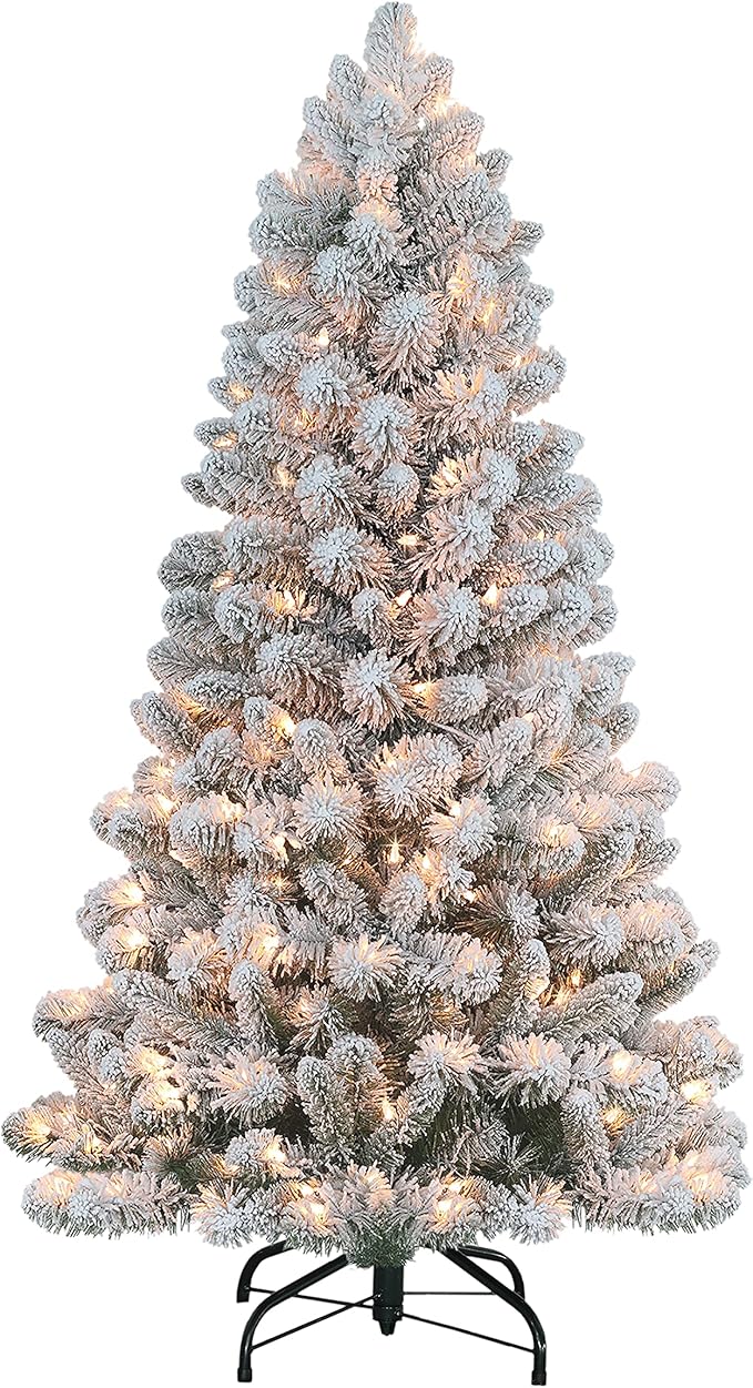 Pre-Lit 4.5' Flocked Virginia Pine Artificial Christmas Tree with 200 Lights, Green