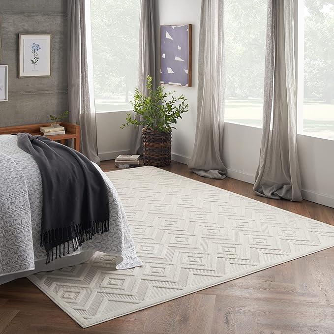 Versatile Indoor/Outdoor Natural Beige 8' x 10' Area Rug, Easy Cleaning
