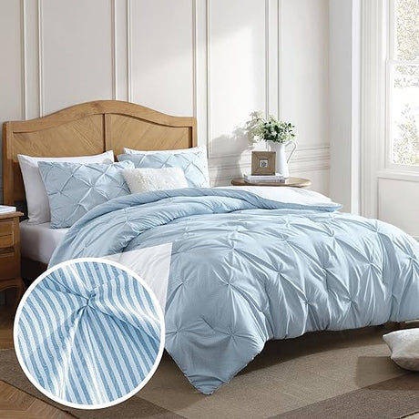 King Cal Baby Blue 3-Piece Down Alternative Comforter Set Bedding Ruched 3D Floral