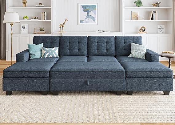 Sectional Sleeper Sofa Velvet U Shaped Couch with Storage Ottomans for Living Room