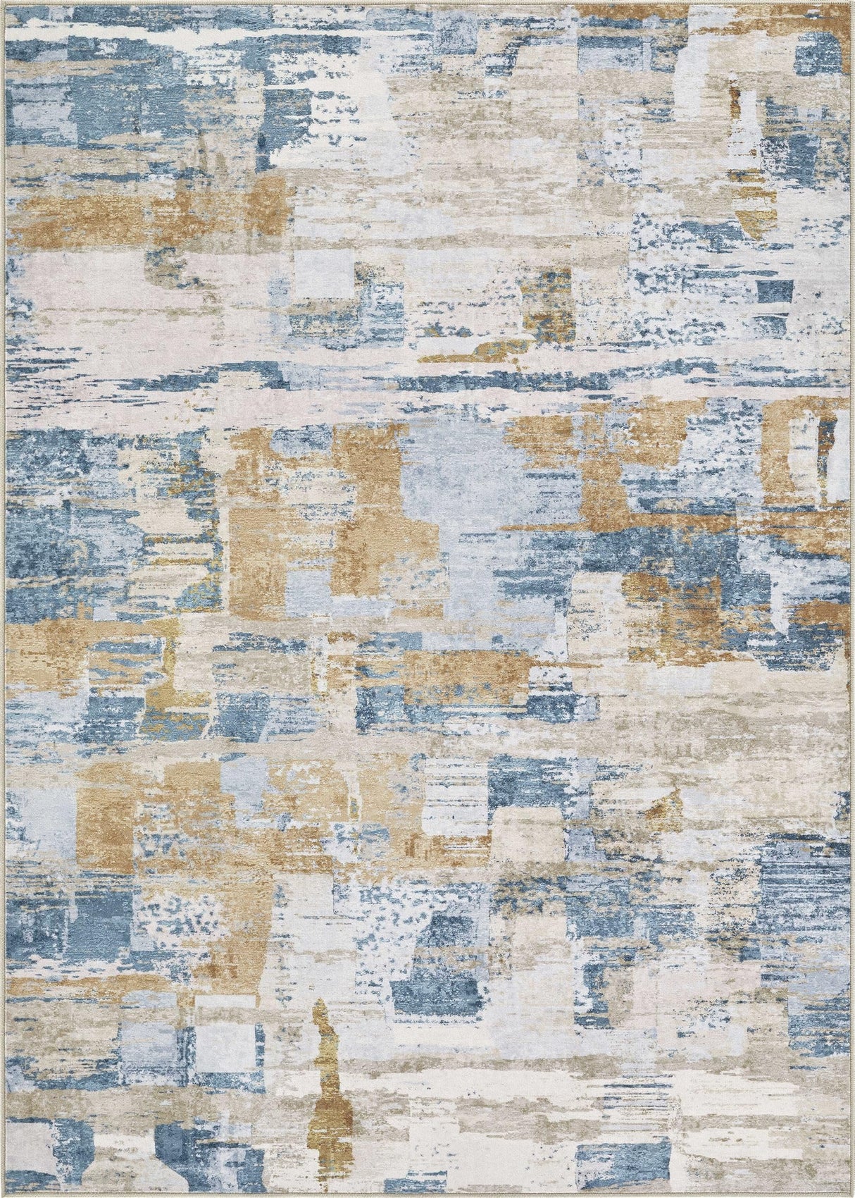 Abstract Living Room Rug 5x7 - Modern Washable Soft Thin Area Rug for Living Room Bedroom Under Dining Table - Neutral Indoor Floor Rug Carpets for Home Office Playroom Nursery - Blue Gold