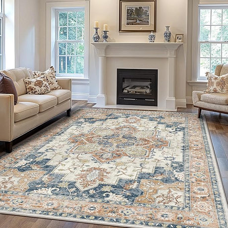 Area Rugs 6x9 Machine Washable Rug for Living Room, Non Slip Vintage Indoor Rug, Low