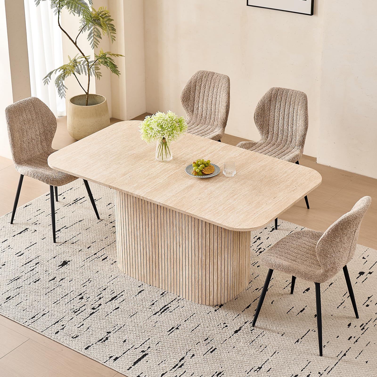 63" Farmhouse Dining Table for 4 - Modern Rectangle Kitchen Table with Rounded Corners