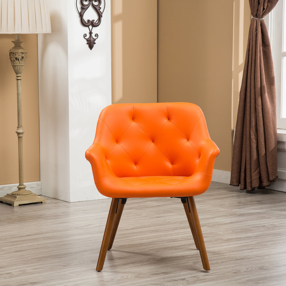 Furniture Vauclucy Contemporary Faux Leather Diamond Tufted Accent Chair, Orange