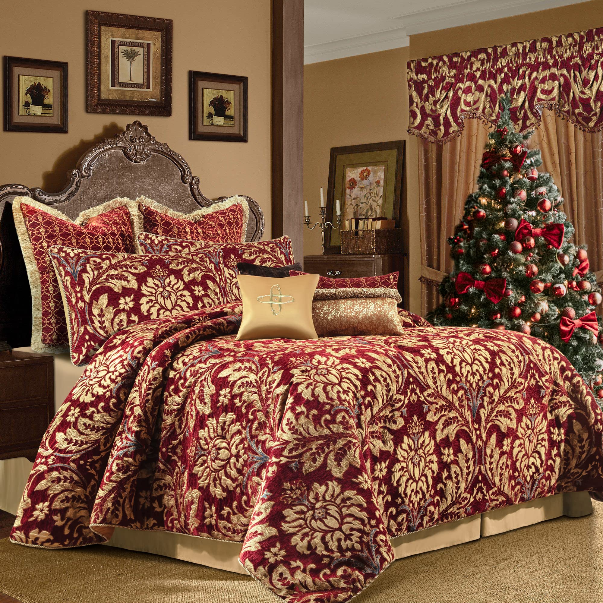 9-Piece Chenille Jacquard Comforter Set - Luxury Floral Bedding Queen