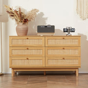 6 Drawer Rattan Dresser, 48" Modern Double Dresser