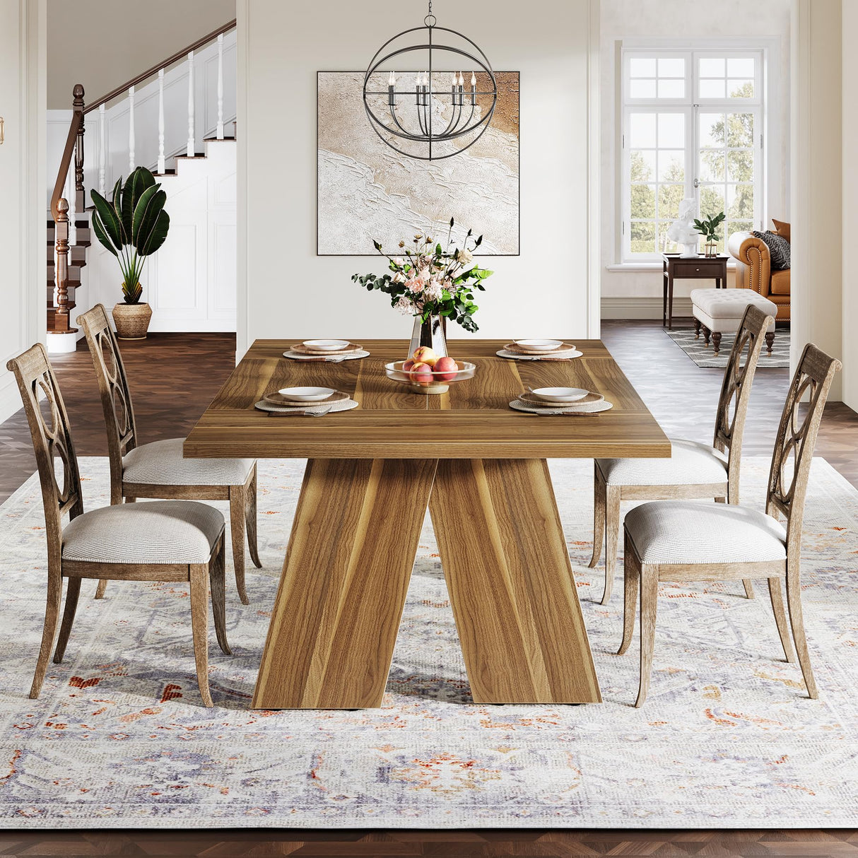 Large Dining Table for 6 People, Farmhouse Dinner Table, Rectangular Dining Table