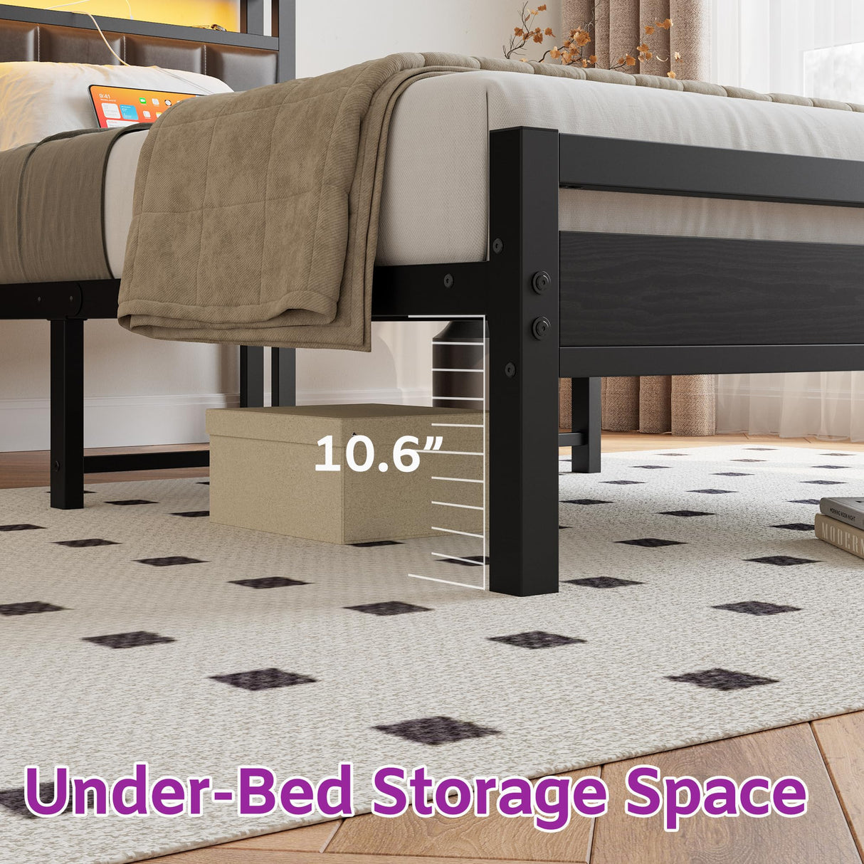 Twin Bed Frame with Charging Station & LED Lights