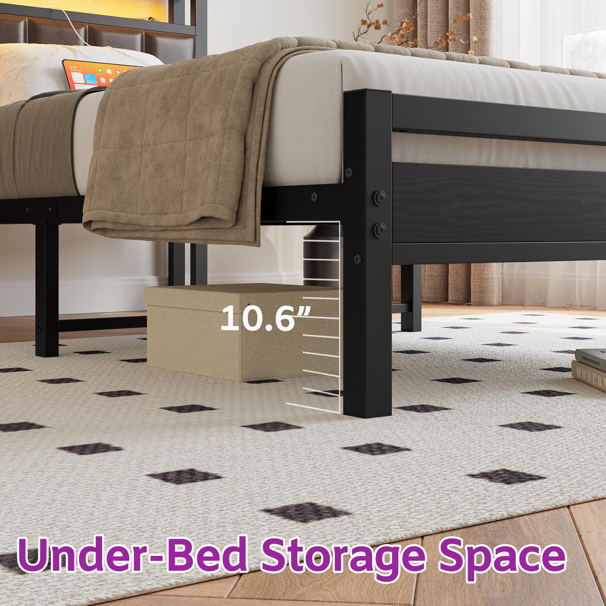 Twin Bed Frame with Charging Station & LED Lights