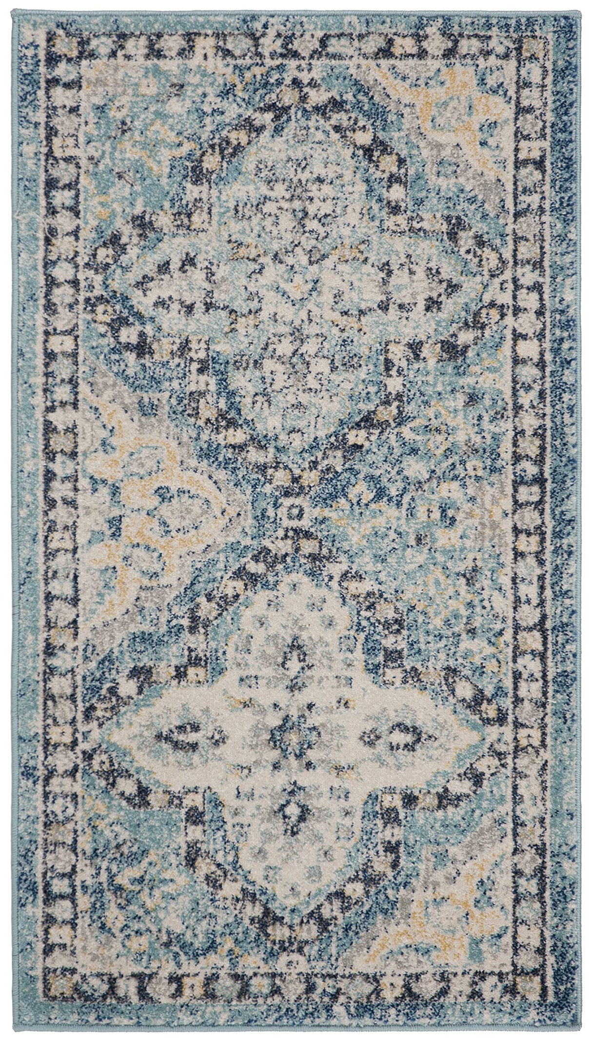 SAFAVIEH Evoke Collection 2'2" x 4' Light Blue/Ivory EVK274C Boho Trellis Non-Shedding Living Room Bedroom Accent Rug