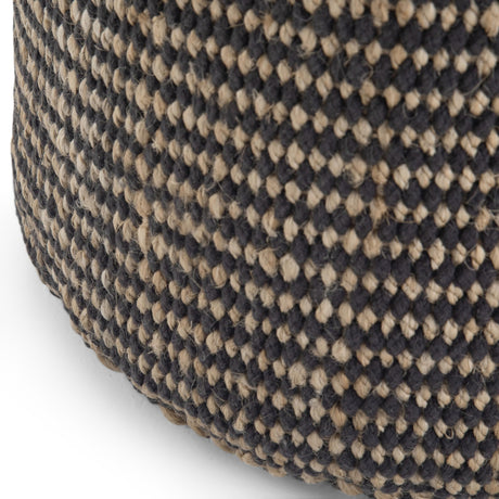 Larissa Round Pouf, Footstool, Upholstered in Natural Hand Braided Jute