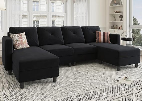 Convertible U Shaped Sofa Sectional Couch with Double Chaises 4 Seat Sofa
