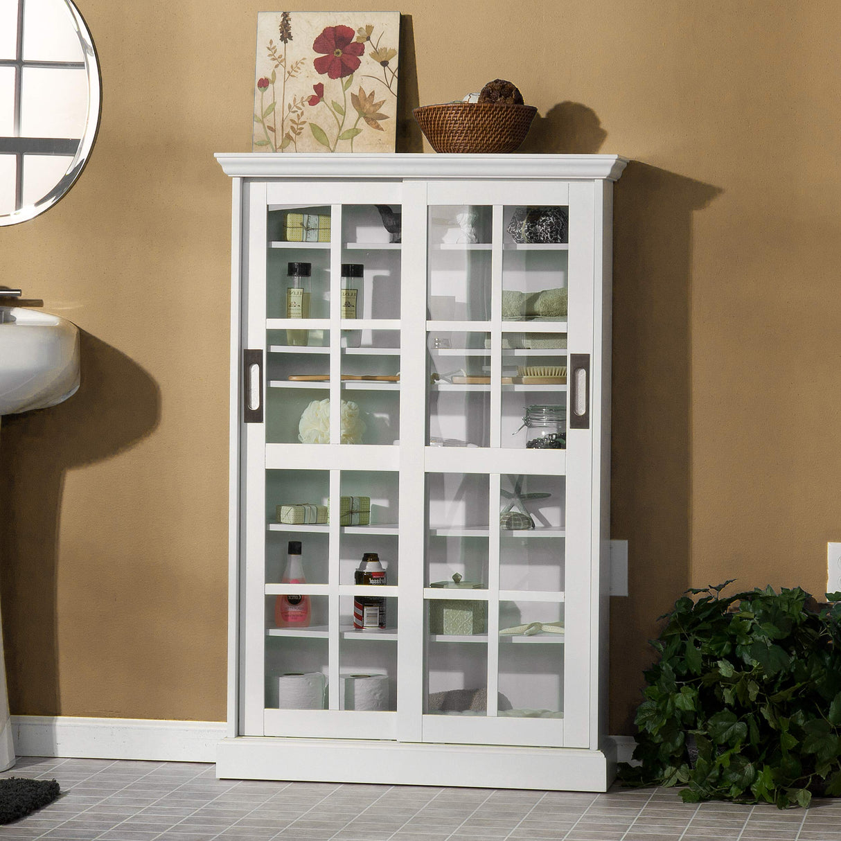 Sliding Door Media Cabinet - White