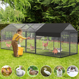 Large Metal Chicken Coop Chicken Run with Cover 120"×40"×40" Portable Poultry Cage