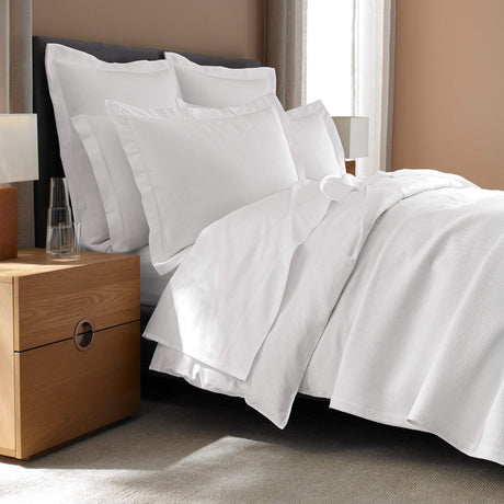 Checkered Sateen H Bed Bundle (King) - Luxury All-White Bedding Bundle/Includes