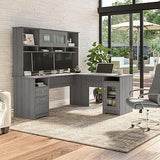 Cabot L Shaped Computer Desk with Hutch and Storage, 72W, Heather Gray