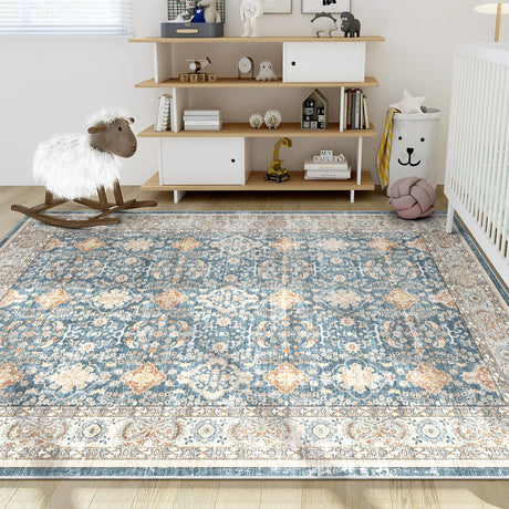 Area Rugs for Living Room: Vintage Boho Floral Print Rug, Ultra Thin Stain Resistant