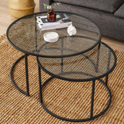 Tokyo Coffee Table Round Smoked Glass Set of 2-31.5 Inch - Modern Center Living Room