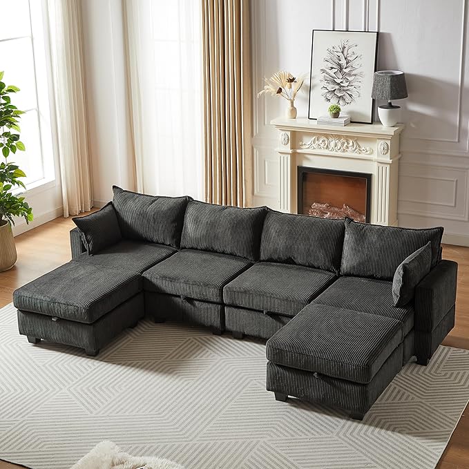 Convertible Modular Sectional Sofa with Movable Ottomans