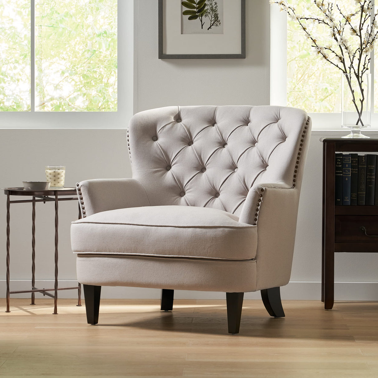 Tafton Tufted Fabric Club Chair, Natural 33.7D x 34.6W x 34.6H in