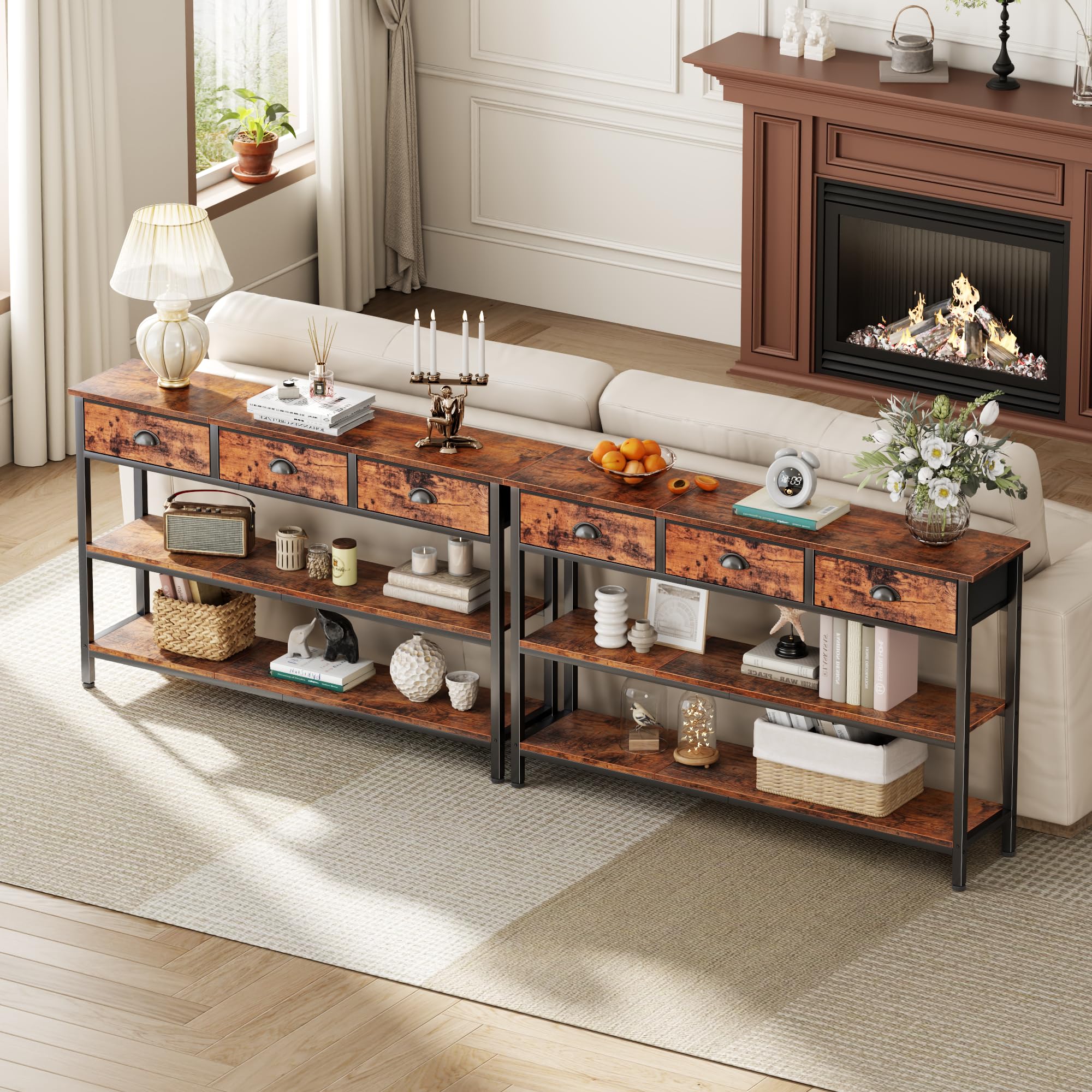 47" Console Table with 3 Drawers & Storage Shelves - Rustic Brown