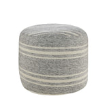 Farmhouse Triple Stripe Indoor Outdoor Pouf, Gray/White, 18" x 18" x 14"