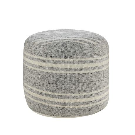 Farmhouse Triple Stripe Indoor Outdoor Pouf, Gray/White, 18" x 18" x 14"